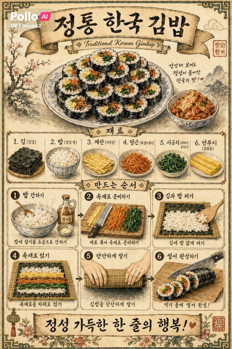 Vintage Korean Gimbap Recipe Poster preview image