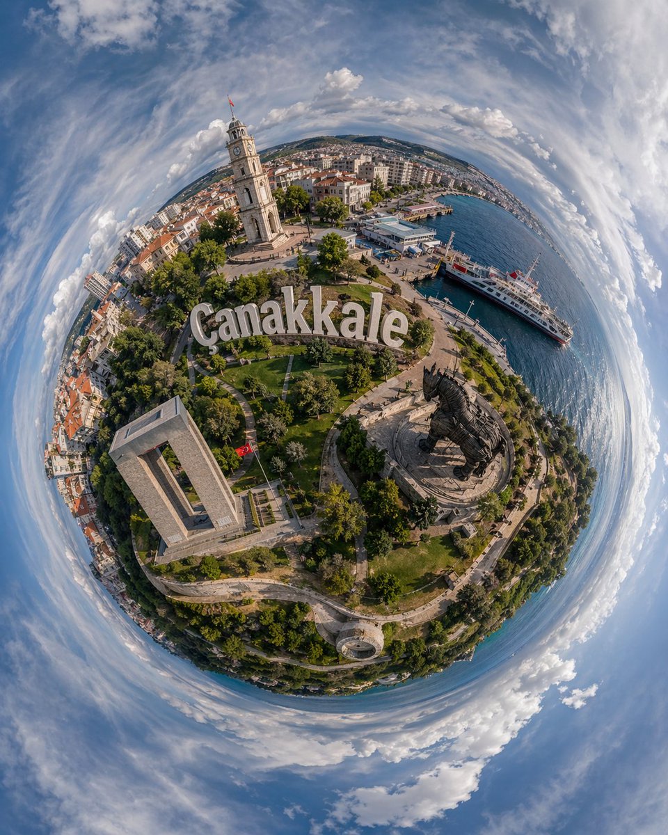 Tiny Planet Aerial of Canakkale preview image