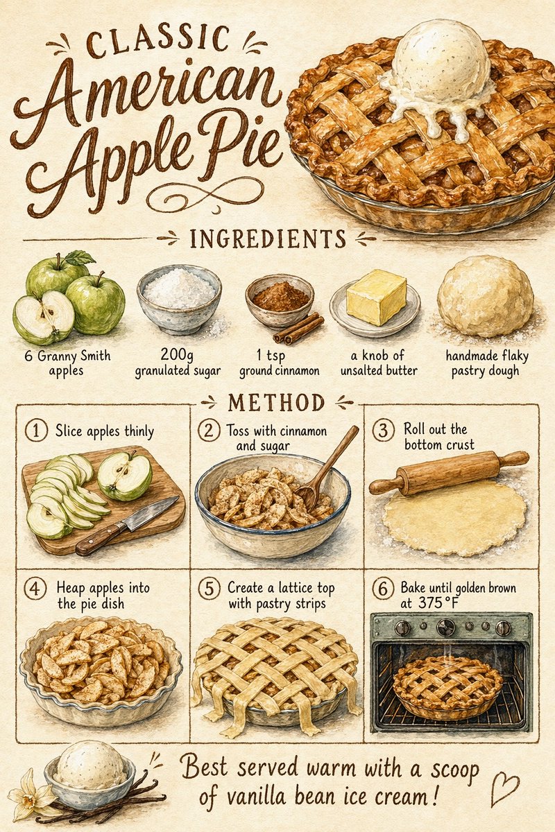 Vintage Apple Pie Recipe Poster preview image