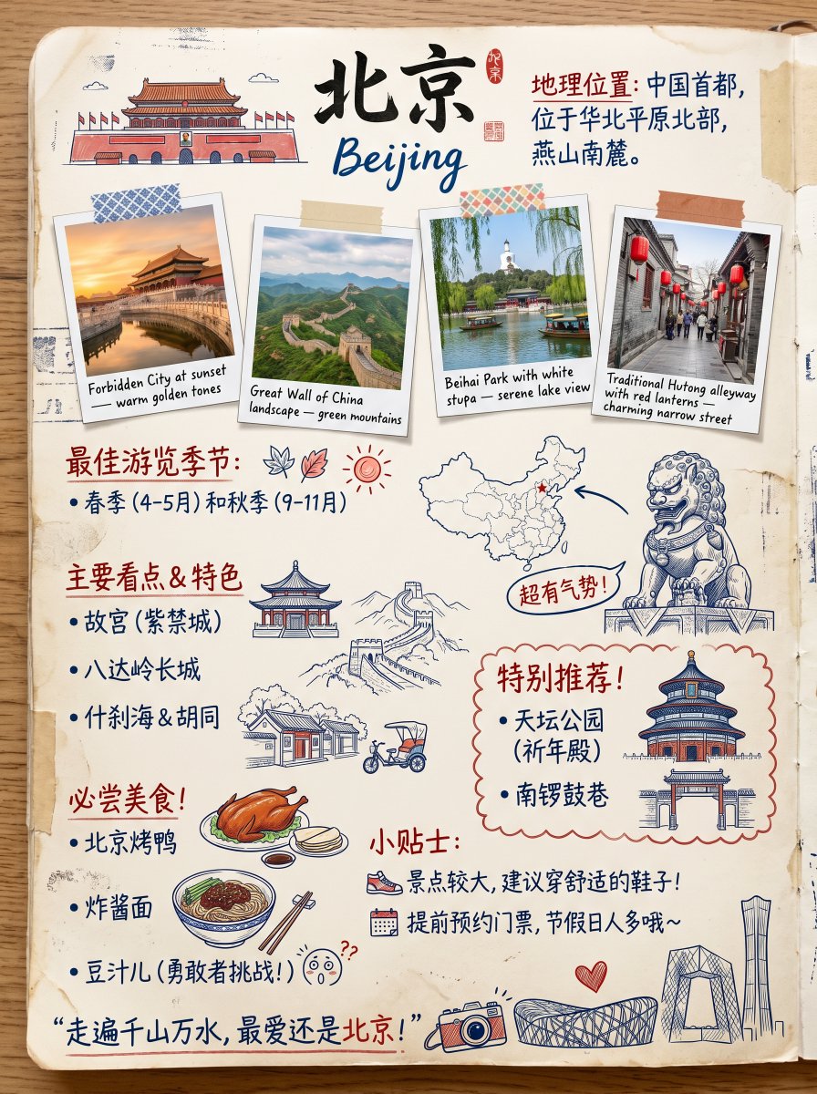 Vintage Beijing Travel Scrapbook Poster preview image