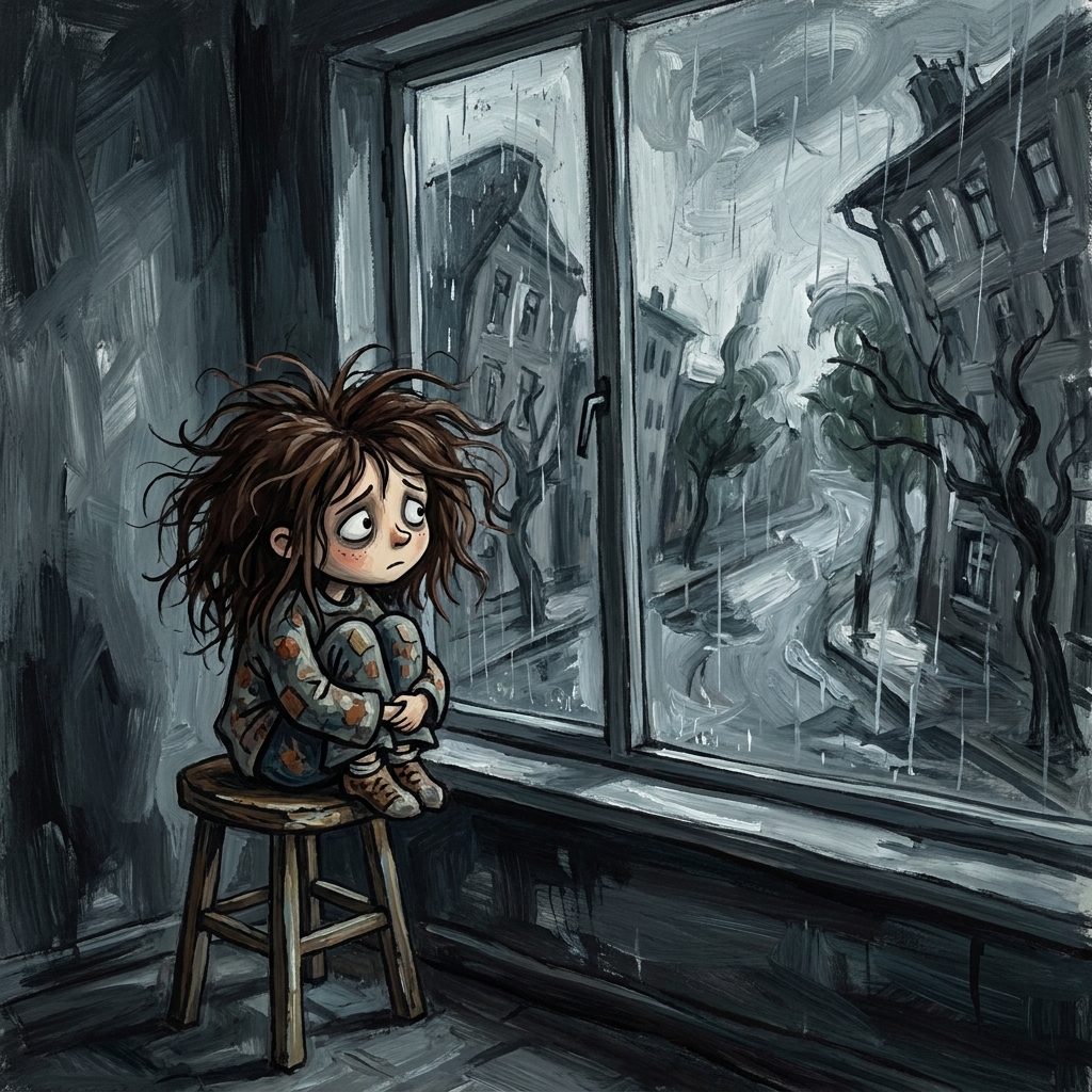Sad Child by Rainy Window preview image