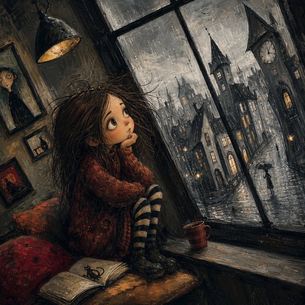 Gothic Girl at Rainy Window preview image
