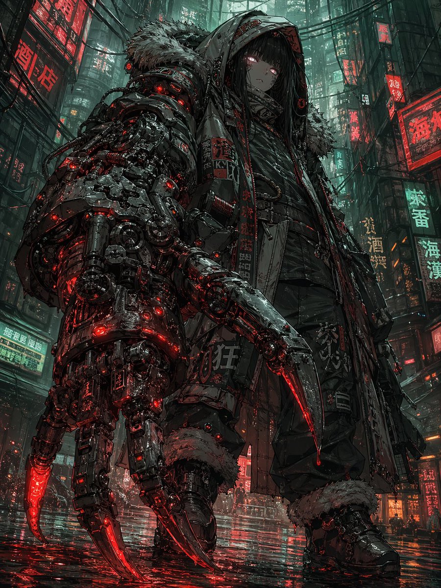 Cyberpunk Girl with Giant Claw Arm preview image