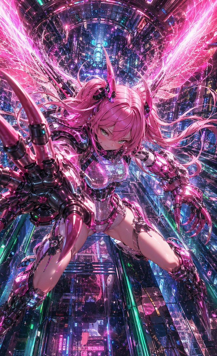 Cyberpunk Pink Mecha Angel Girl preview image
