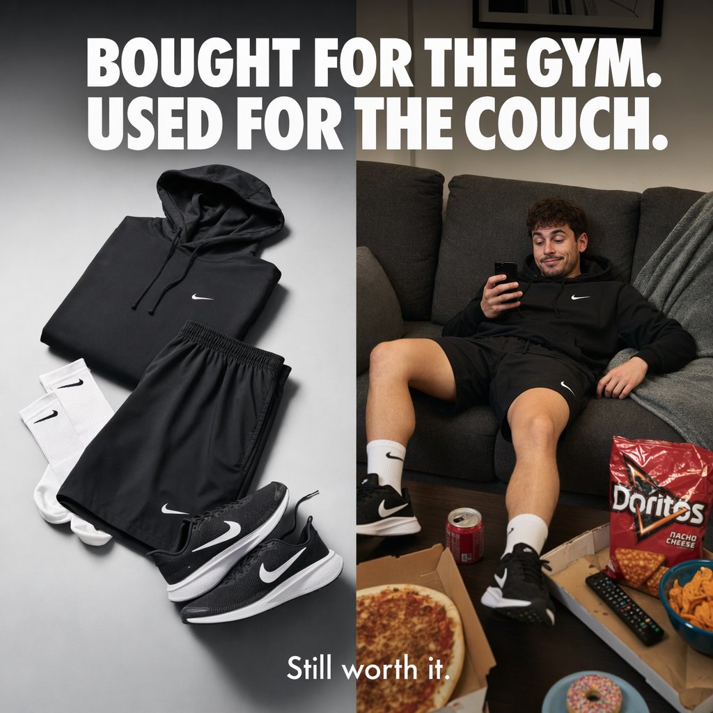 Split-Screen Athleisure Couch Ad preview image