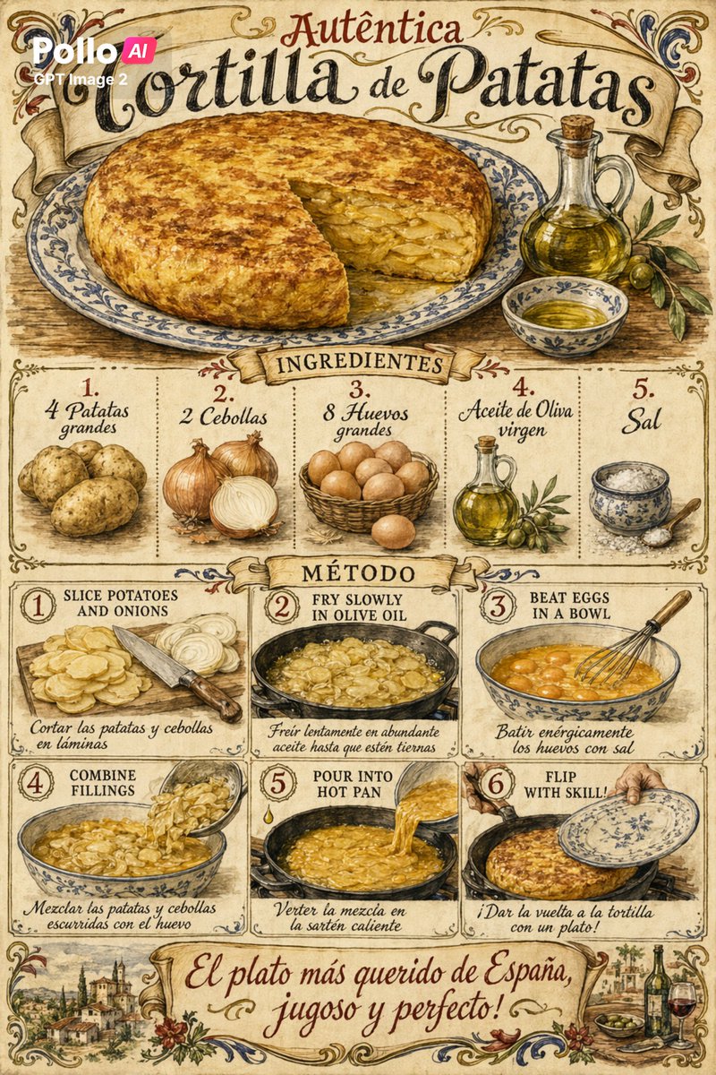 Vintage Spanish Tortilla Recipe Poster preview image