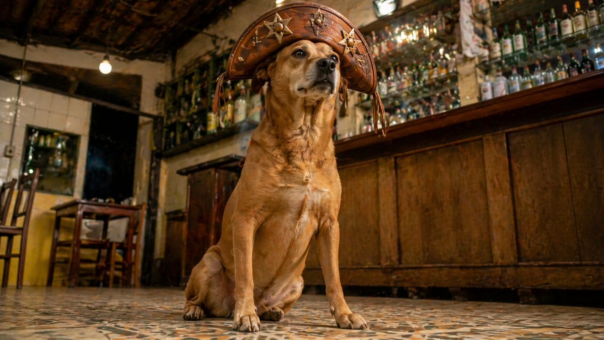 Dog in Leather Cangaceiro Hat at a Bar preview image