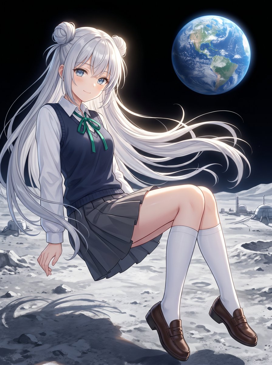 Anime Schoolgirl Floating on the Moon preview image