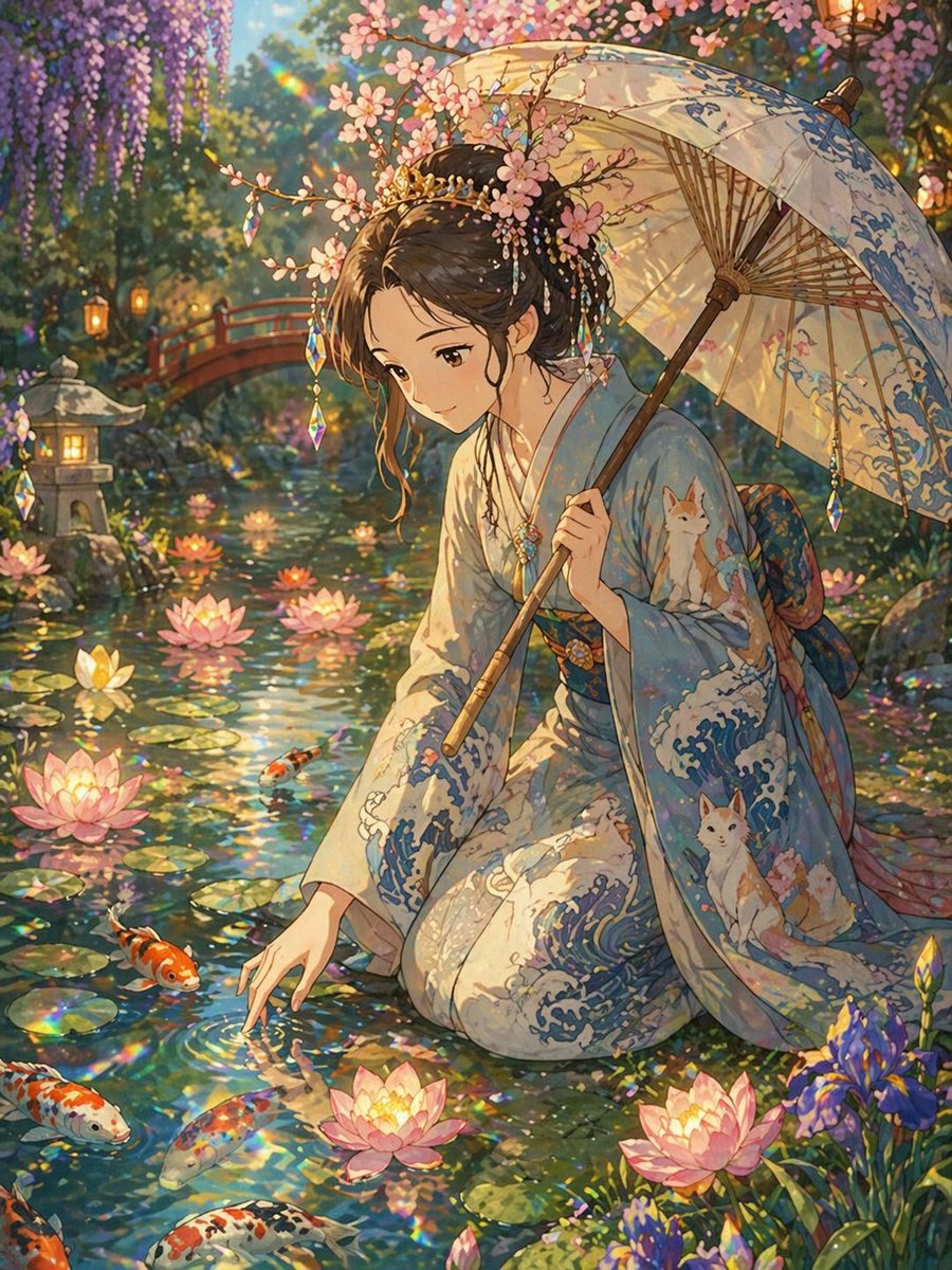 Ghibli Style Princess and Koi Pond preview image