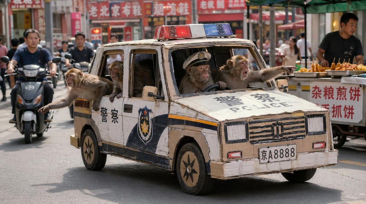 Monkey Patrol in Cardboard Police Car preview image