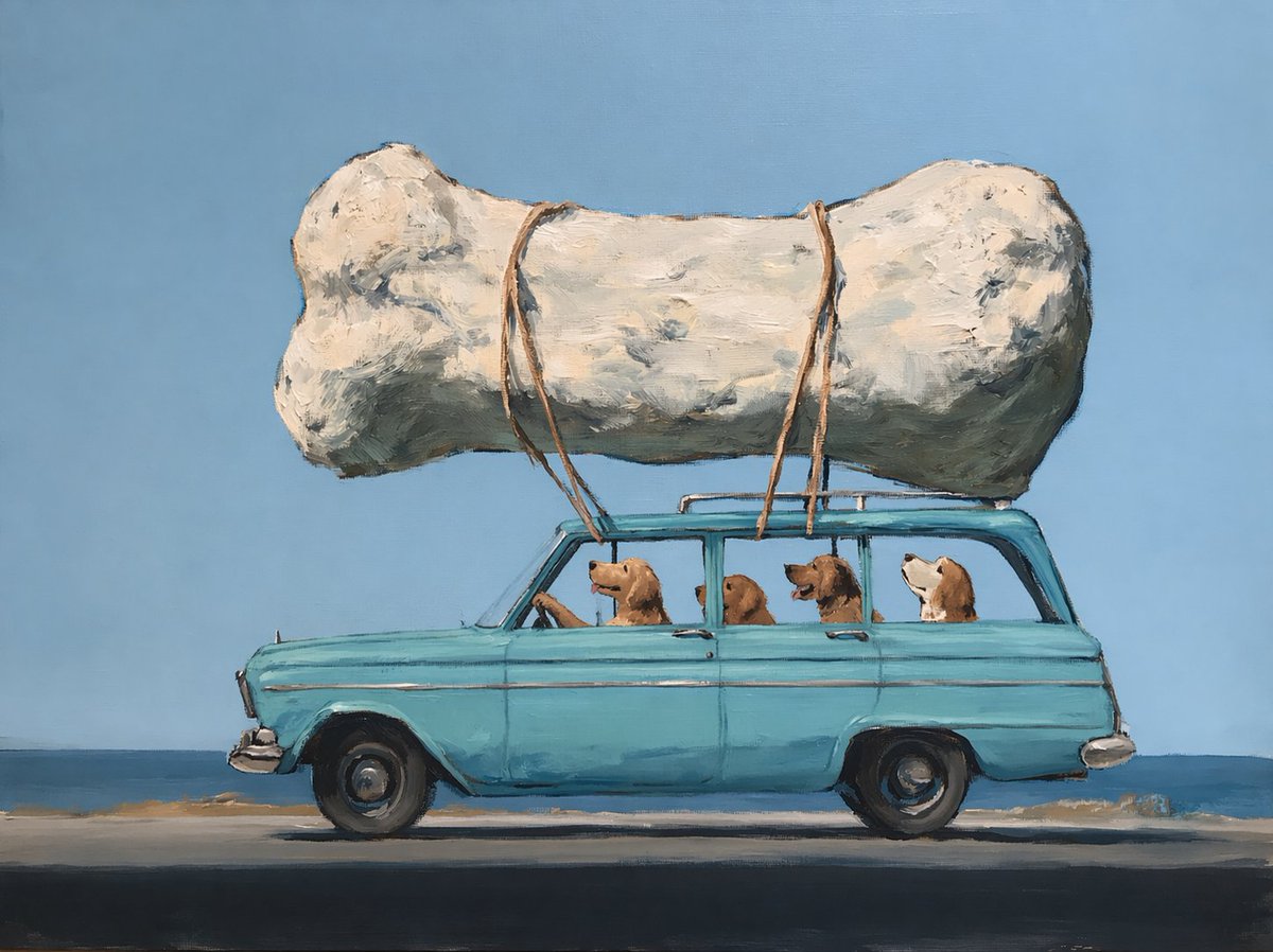 Dogs Carrying Giant Bone by the Sea preview image