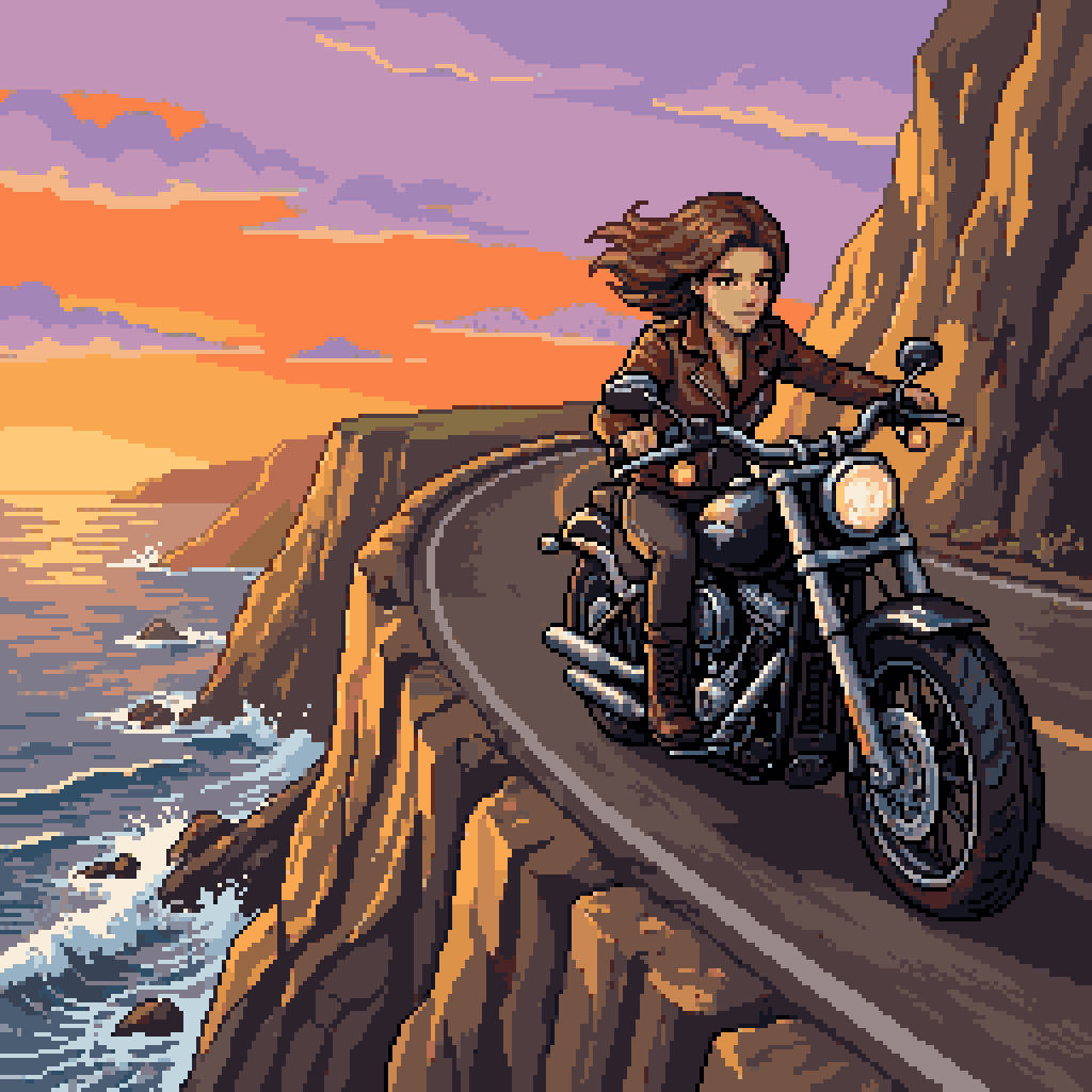Woman Riding Motorcycle on Cliff Road preview image