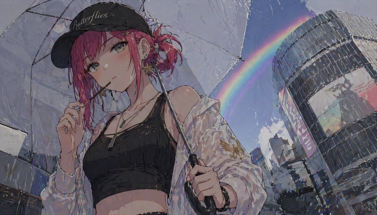 Anime Girl with Umbrella and Rainbow preview image