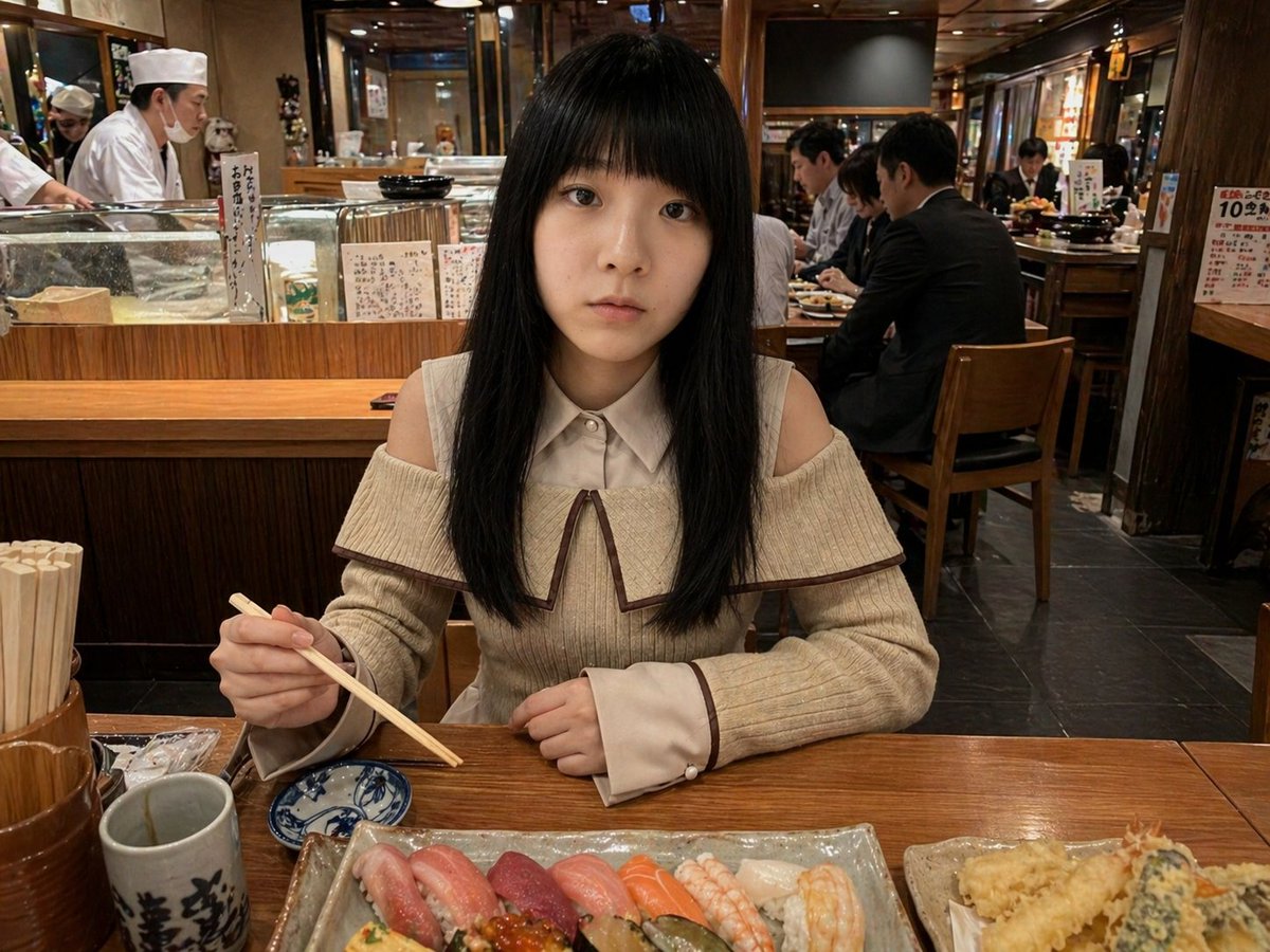 Photorealistic Sushi Counter Dinner Portrait preview image