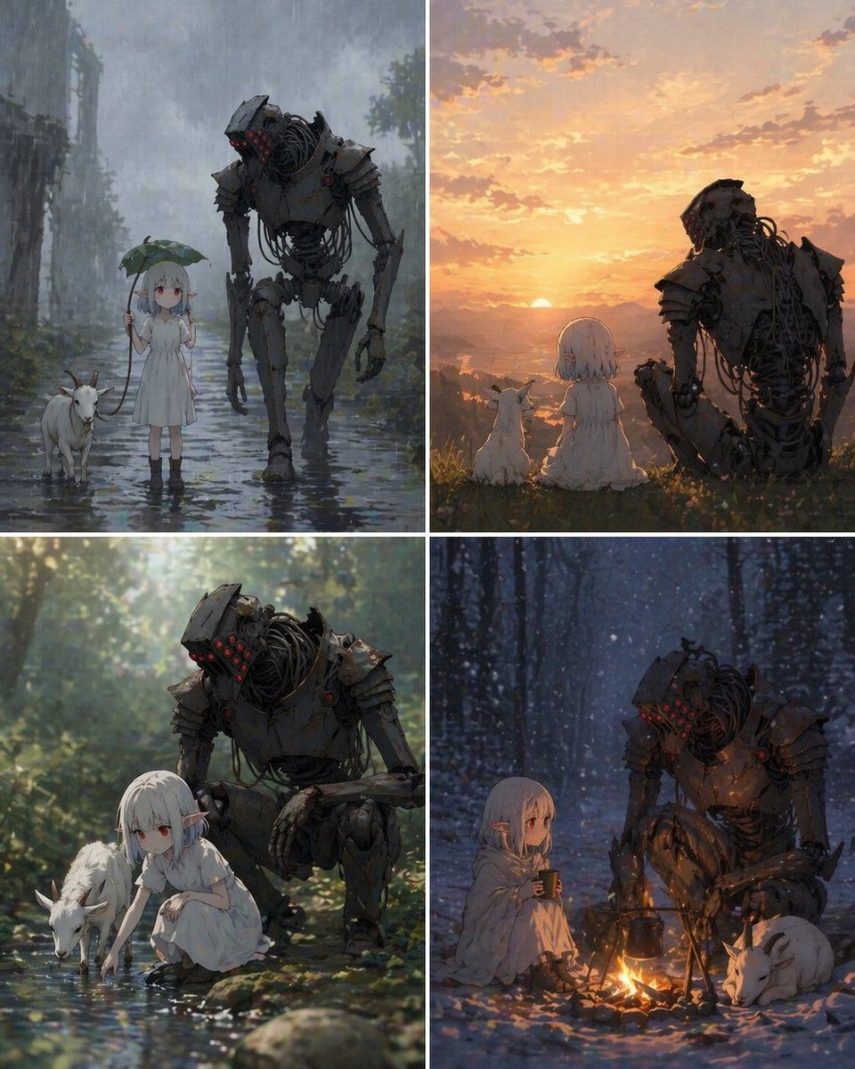 Four-Panel Girl, Robot, and Goat Story preview image