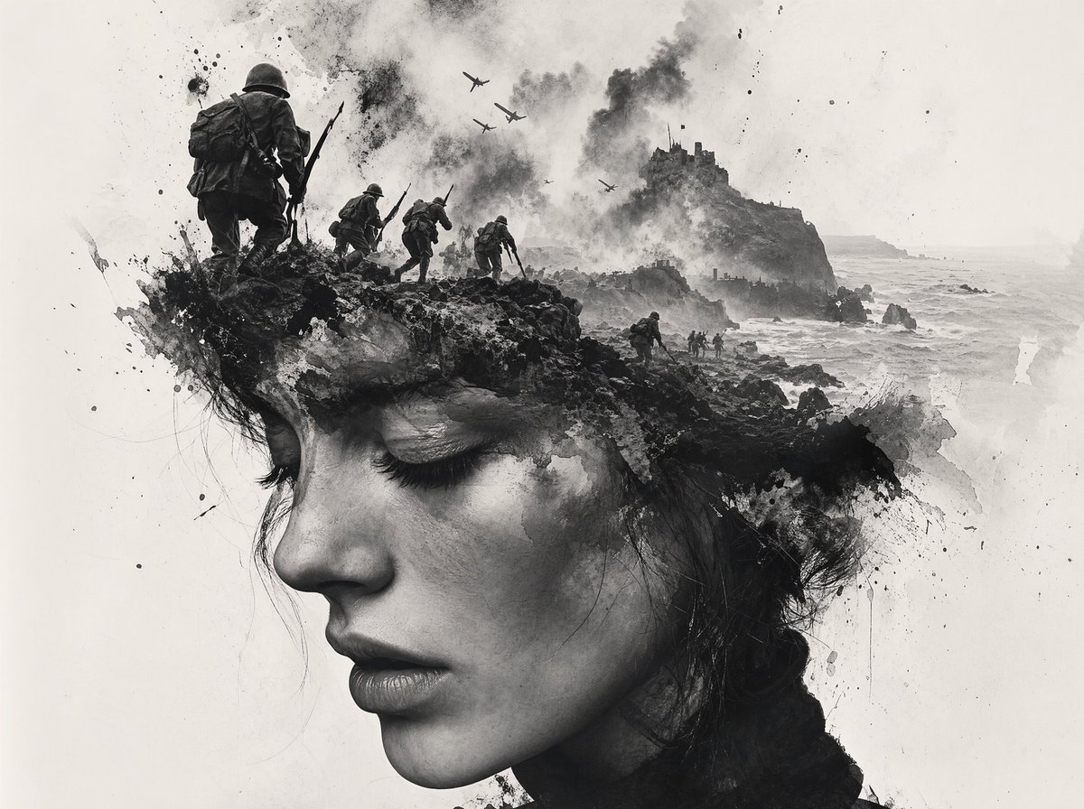 Black-and-White Wartime Ink Scene preview image