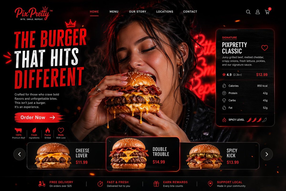 Luxury Cinematic Burger Landing Page preview image