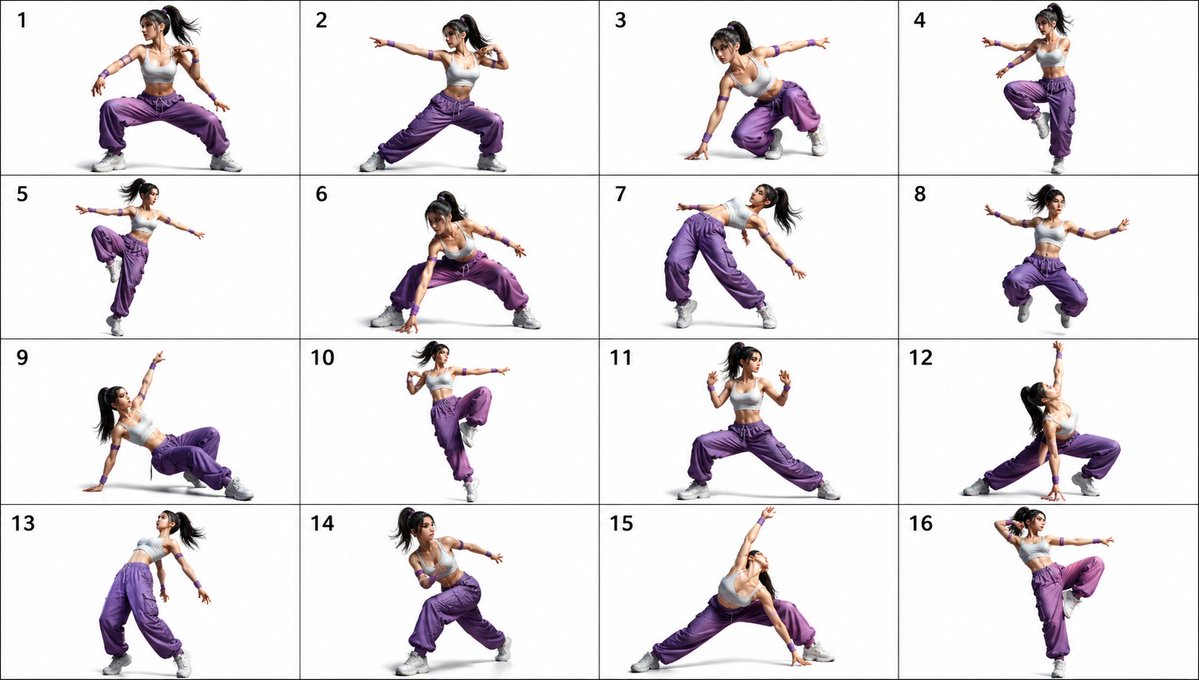 16-Pose Dance Combat Reference Sheet preview image