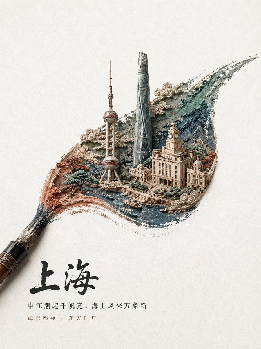 Chinese Brushstroke Shanghai Poster preview image