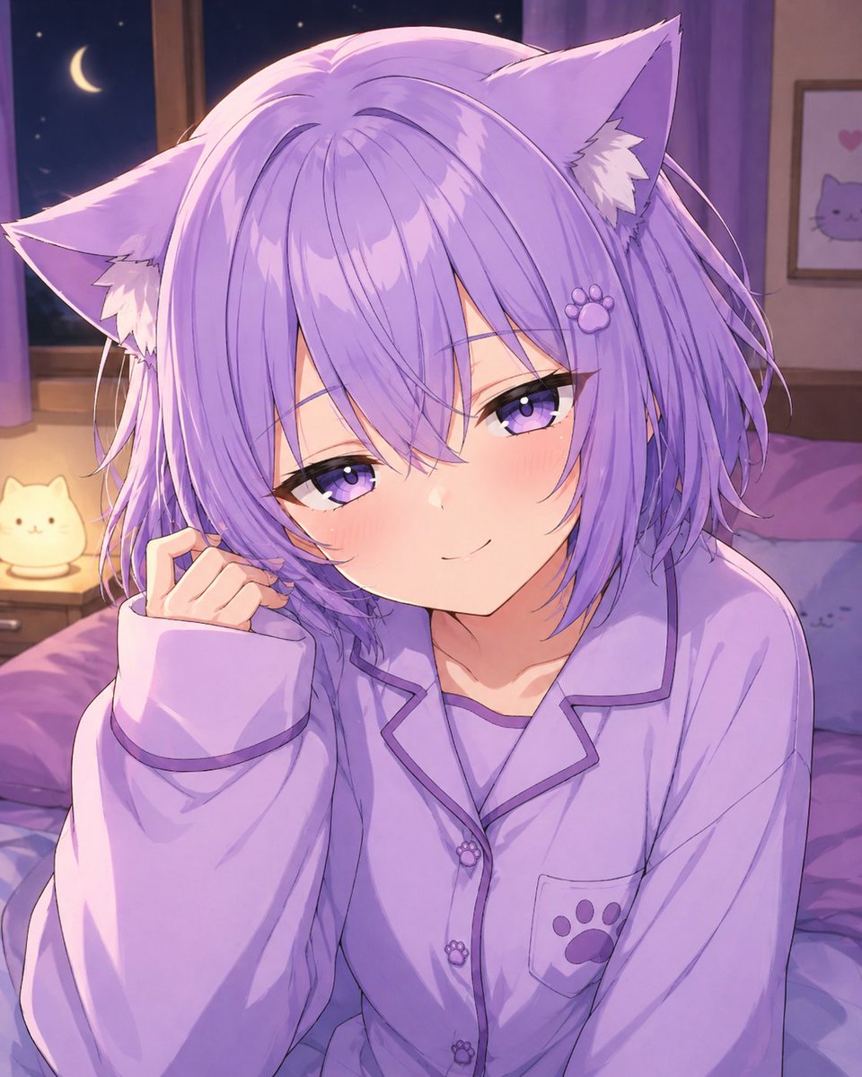 Cozy Catgirl Pajama Night Portrait preview image
