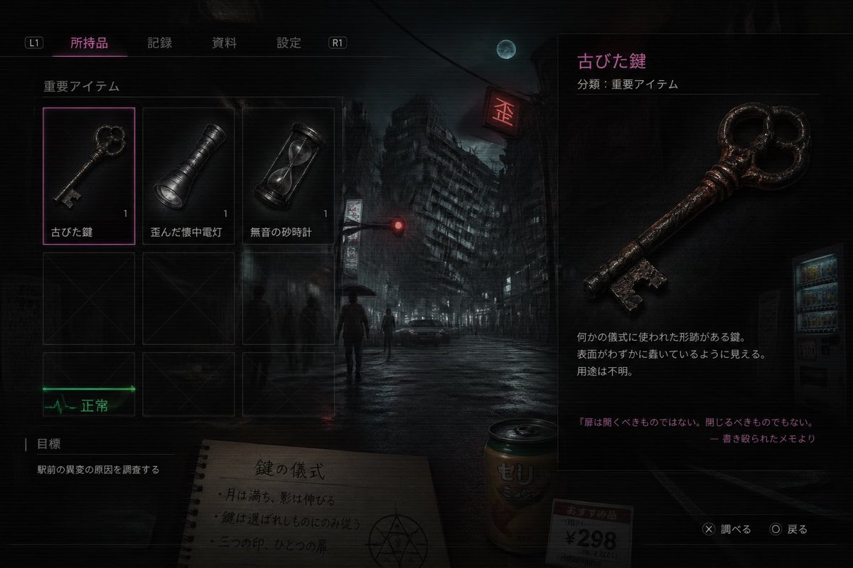 Japanese Horror Game Inventory Screen preview image