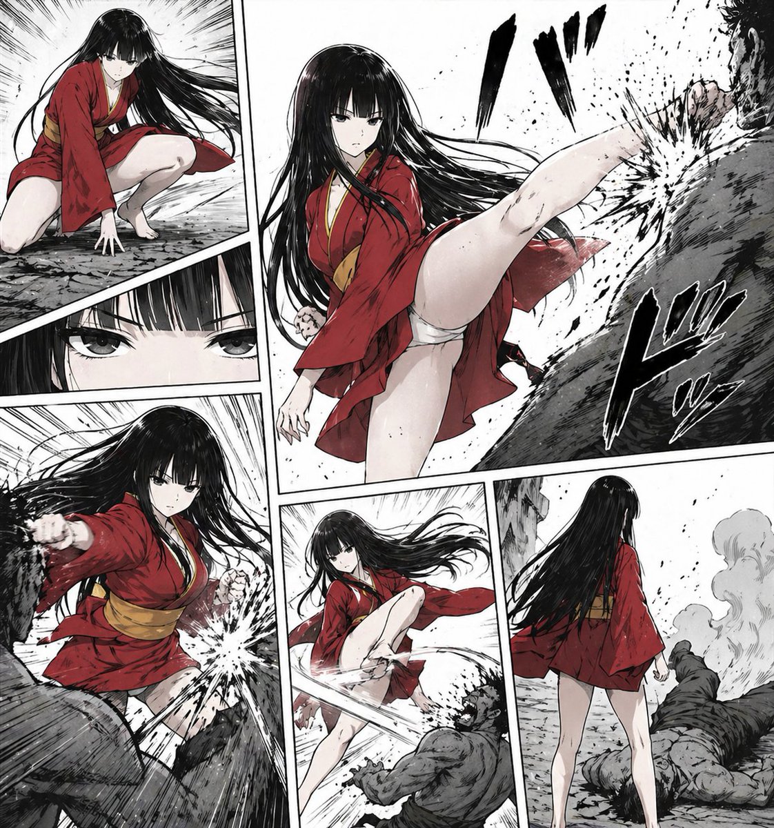 Brutal Red-Kimono Manga Fight Page preview image