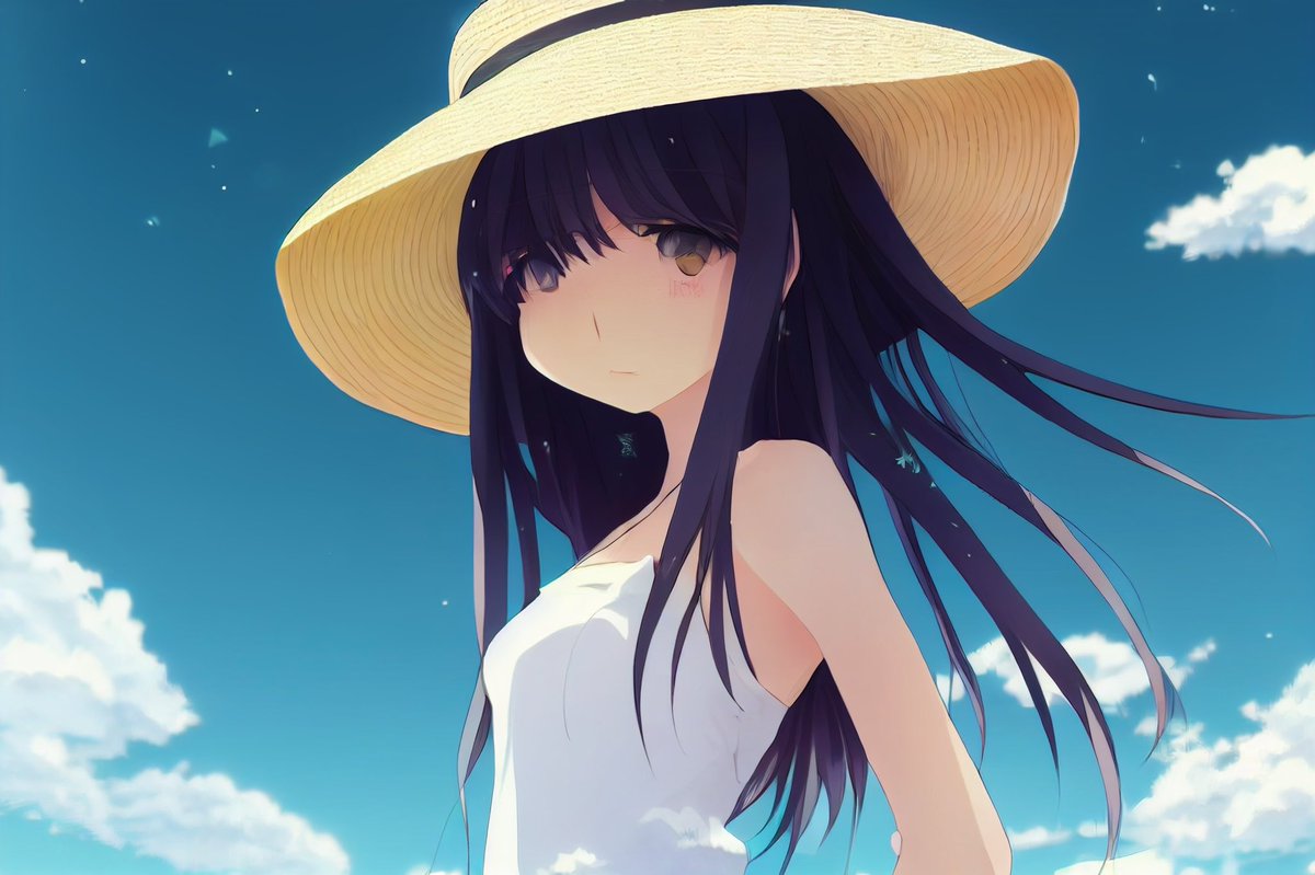 Anime Girl in Straw Hat Under Blue Sky preview image