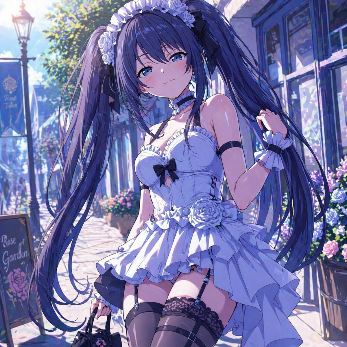 Elegant Anime Girl on a Flower Street preview image