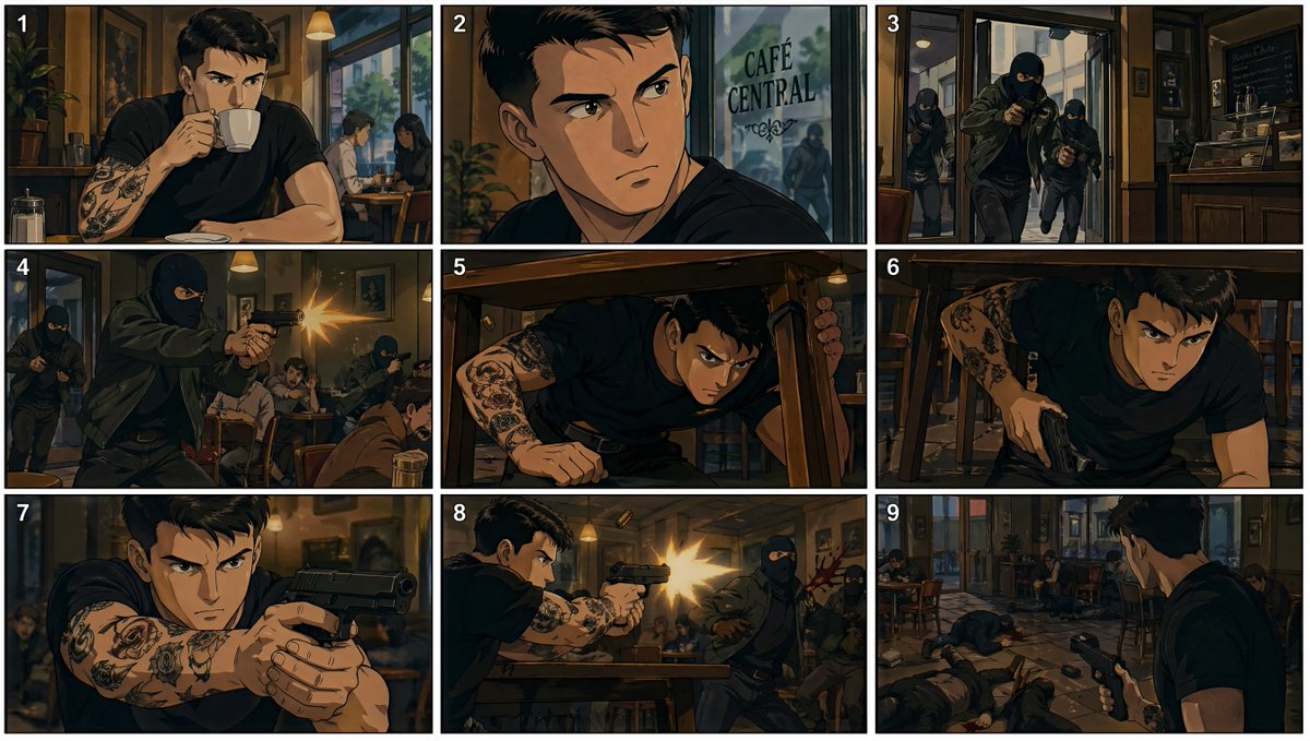 90s Anime Cafe Shootout Storyboard preview image