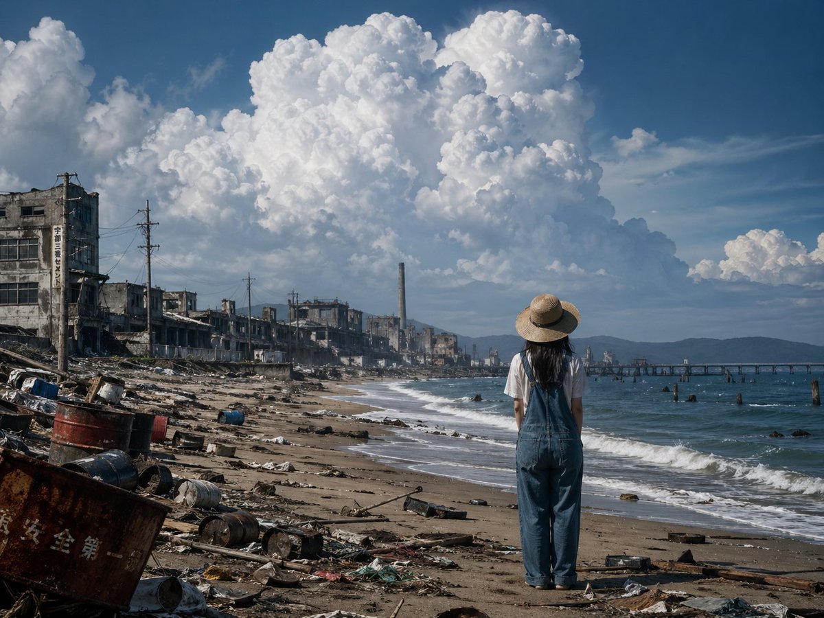 Girl on Polluted Industrial Beach preview image