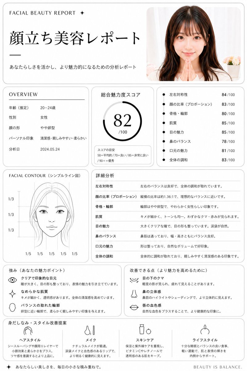 Minimalist facial beauty report preview image