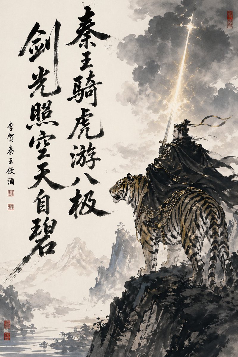 Ink-Wash Warrior Riding a Tiger preview image