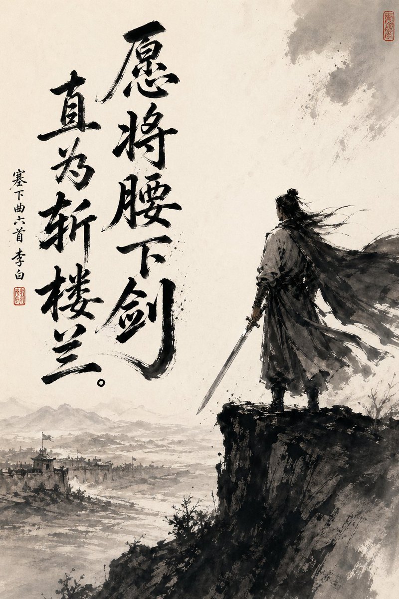 Chinese Ink Swordsman and Calligraphy preview image