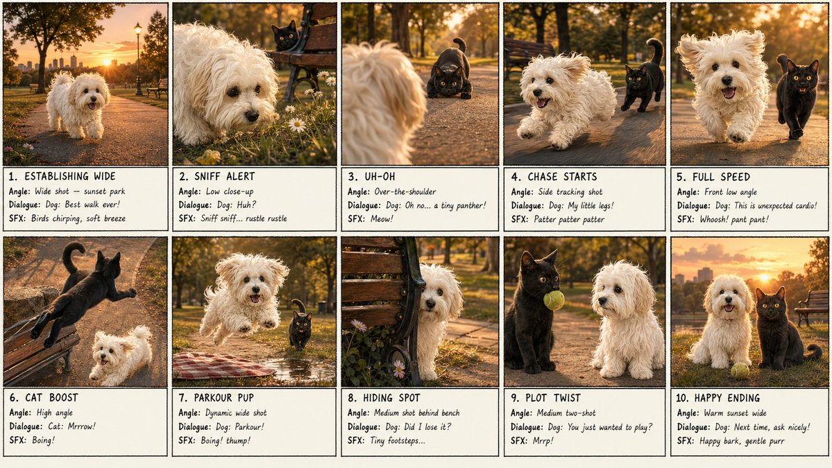 10-Panel Dog and Cat Park Storyboard preview image