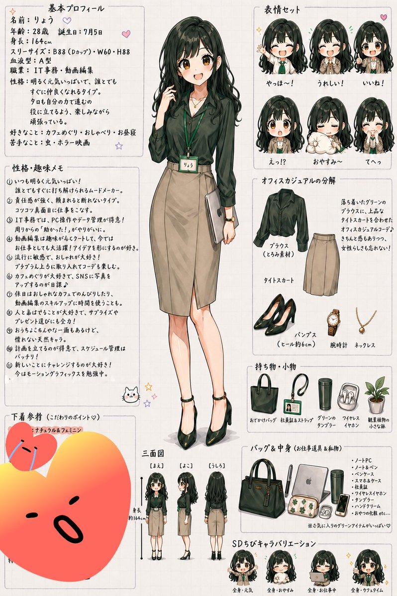 Japanese Office Lady Character Sheet preview image