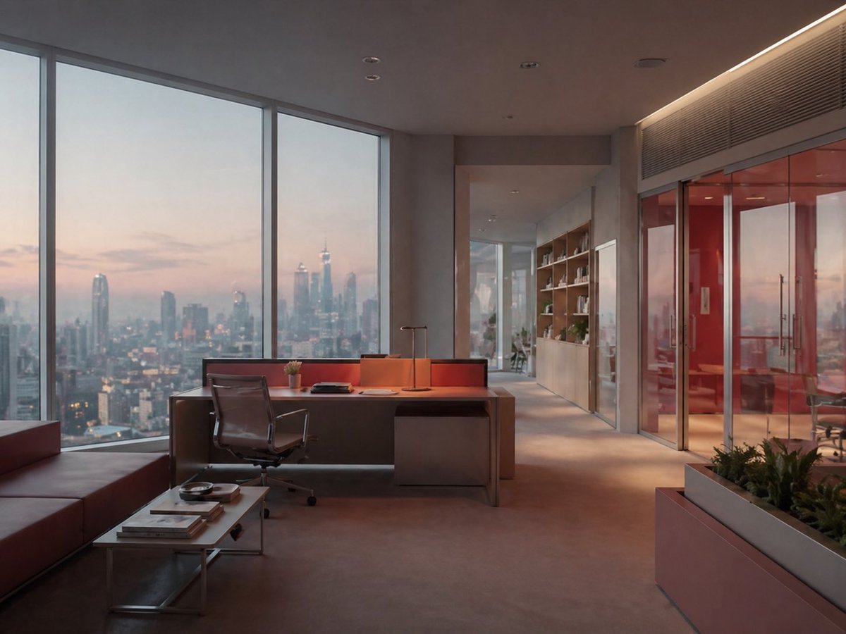 Luxury Office at Dusk Skyline View preview image