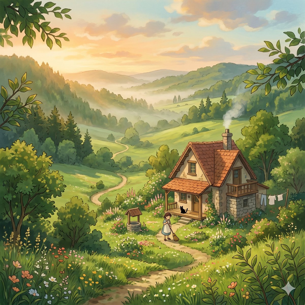 Whimsical Cottage Valley Sunrise preview image