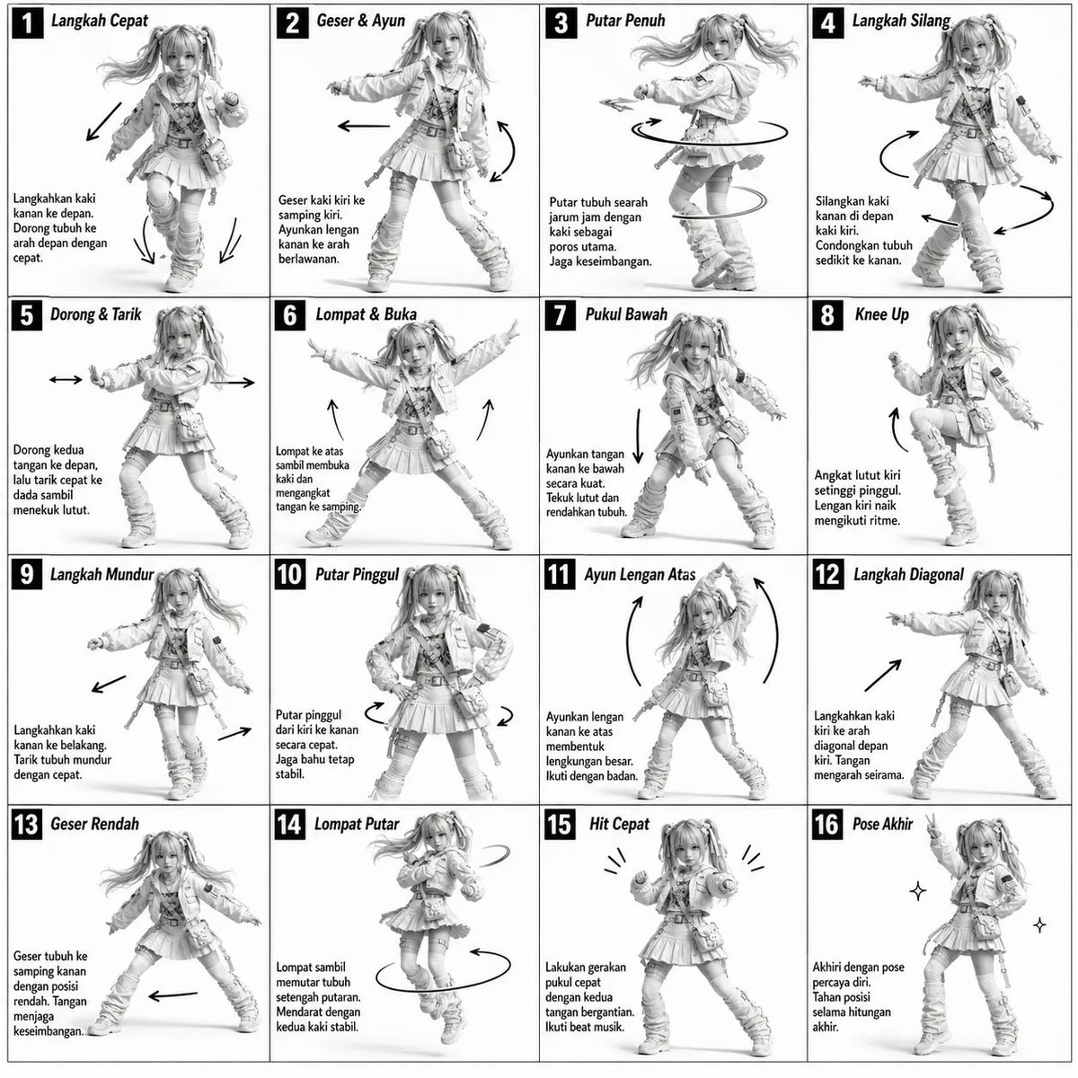 3D Grayscale Dance Reference Sheet preview image
