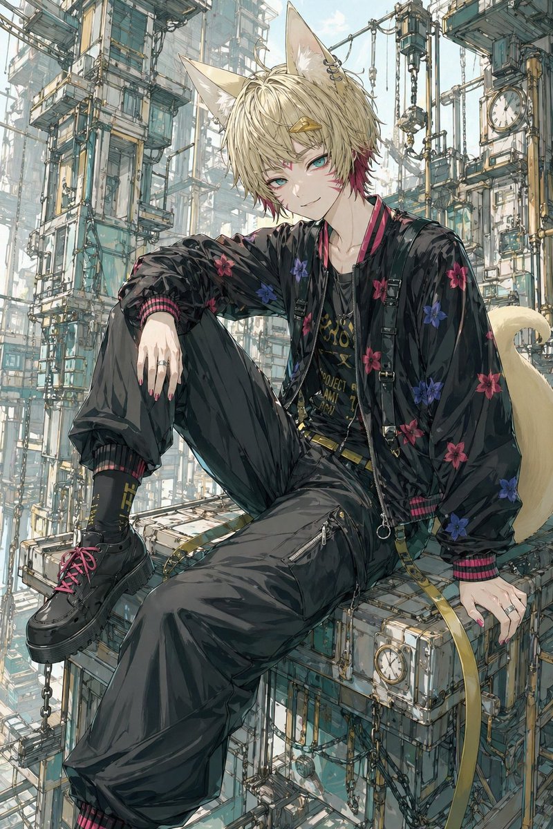 Fox-Eared Streetwear Boy in Steampunk City preview image