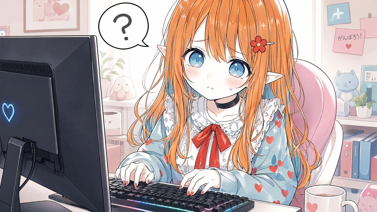 Confused Elf Girl at Pastel Desk preview image