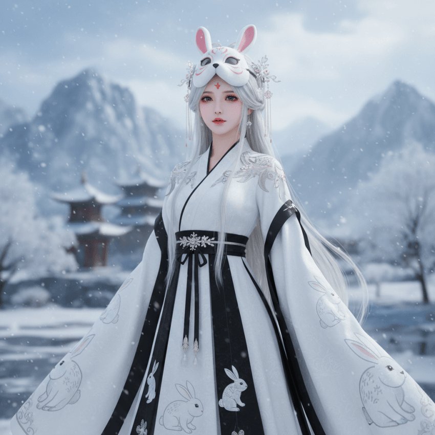 Snow Rabbit Mask Hanfu Portrait preview image