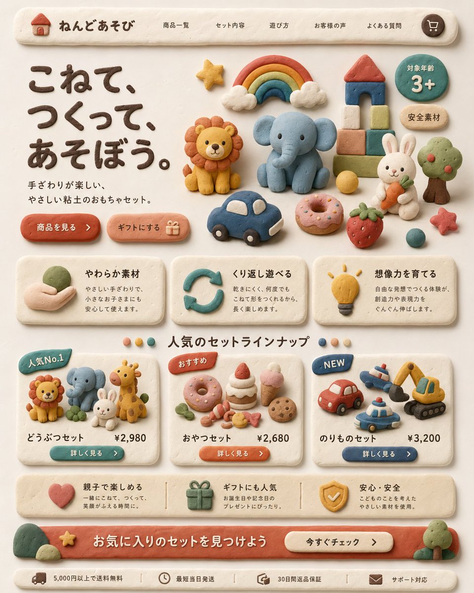 Clay Toy Landing Page UI preview image