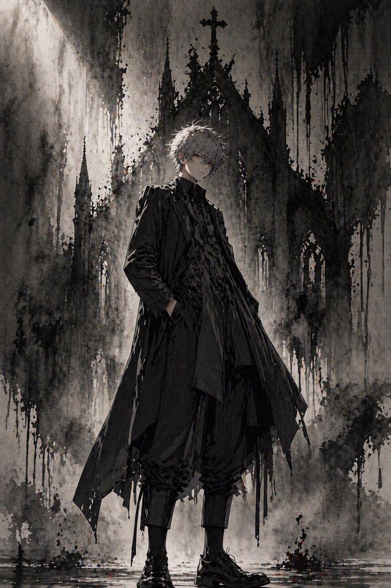 Gothic Anime Figure Before Cathedral preview image