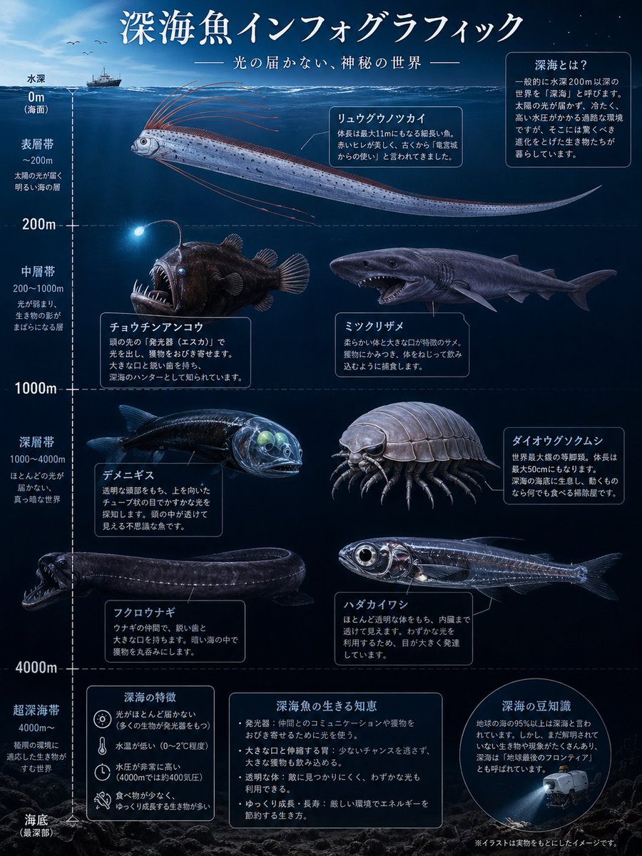 Deep-Sea Fish Infographic Poster preview image