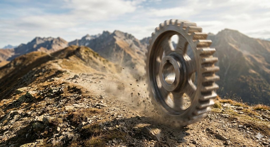 Rolling Steel Gear on Mountain Ridge preview image