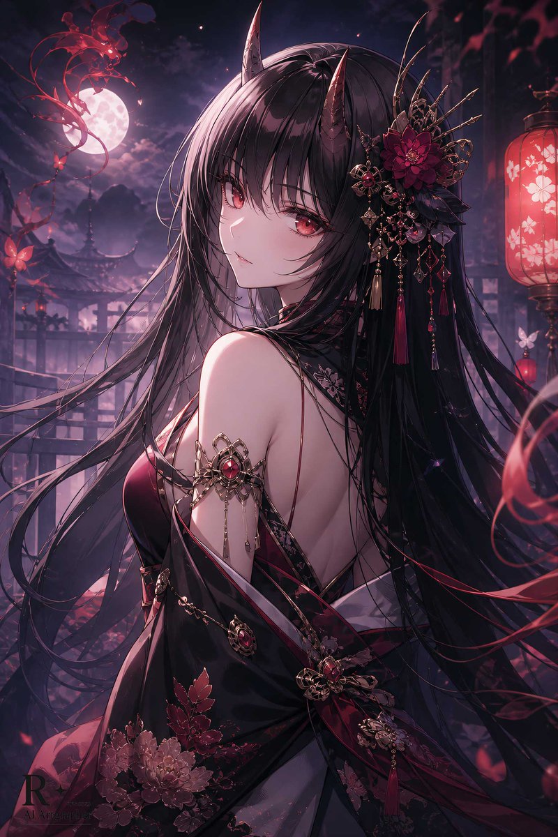 Fantasy Oni Girl Anime Illustration preview image