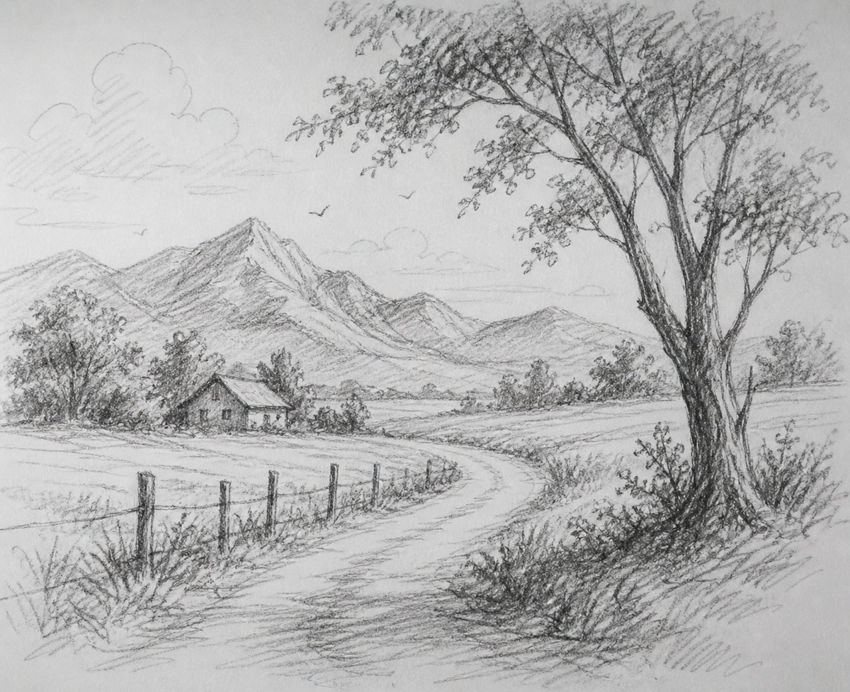 Scribbly Pencil Mountain Landscape preview image