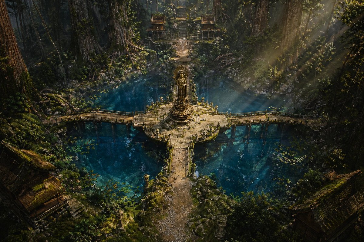 Ancient Forest Shrine Over Blue Spring preview image