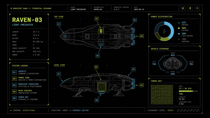 Sci-Fi Light Freighter Schematic HUD preview image