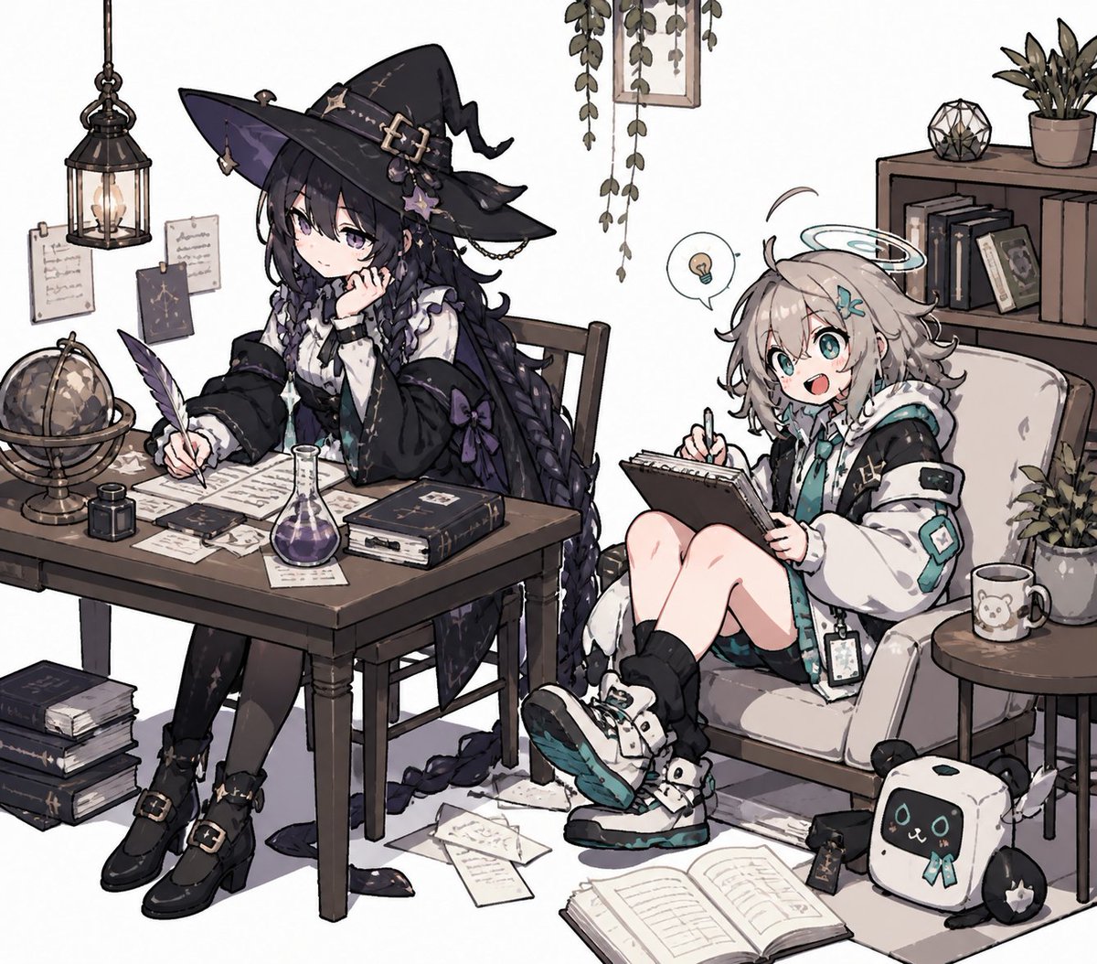 Cozy Witch and Halo Girl Study Scene preview image